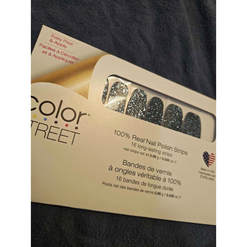 Color Street Lunar Lux Black/Silver Glitter Nail Polish Strips 16 FMG686 0.035oz